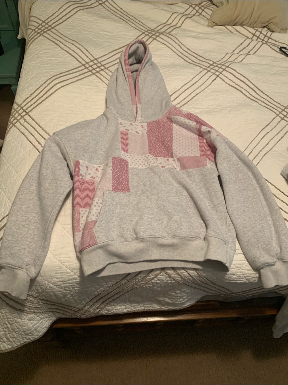 Abercrombie & Fitch Light Gray Hoodie with Pink Patchwork